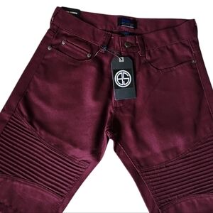 Denim Burgundy Biker Moto Shorts - Men’s